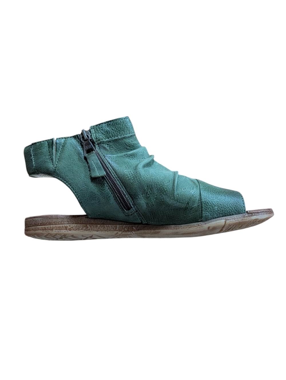 Miz Mooz Flaire Ruched Leather Side Zip Aloe Green Sandals Size 38 - Picture 5 of 10